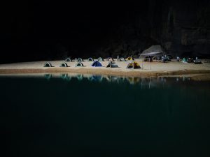 camping tents on brown sand beach